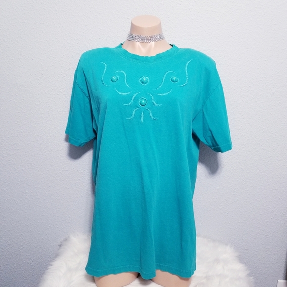 Vintage Tops - Vintage 80's retro New Wave green t shirt top blouse